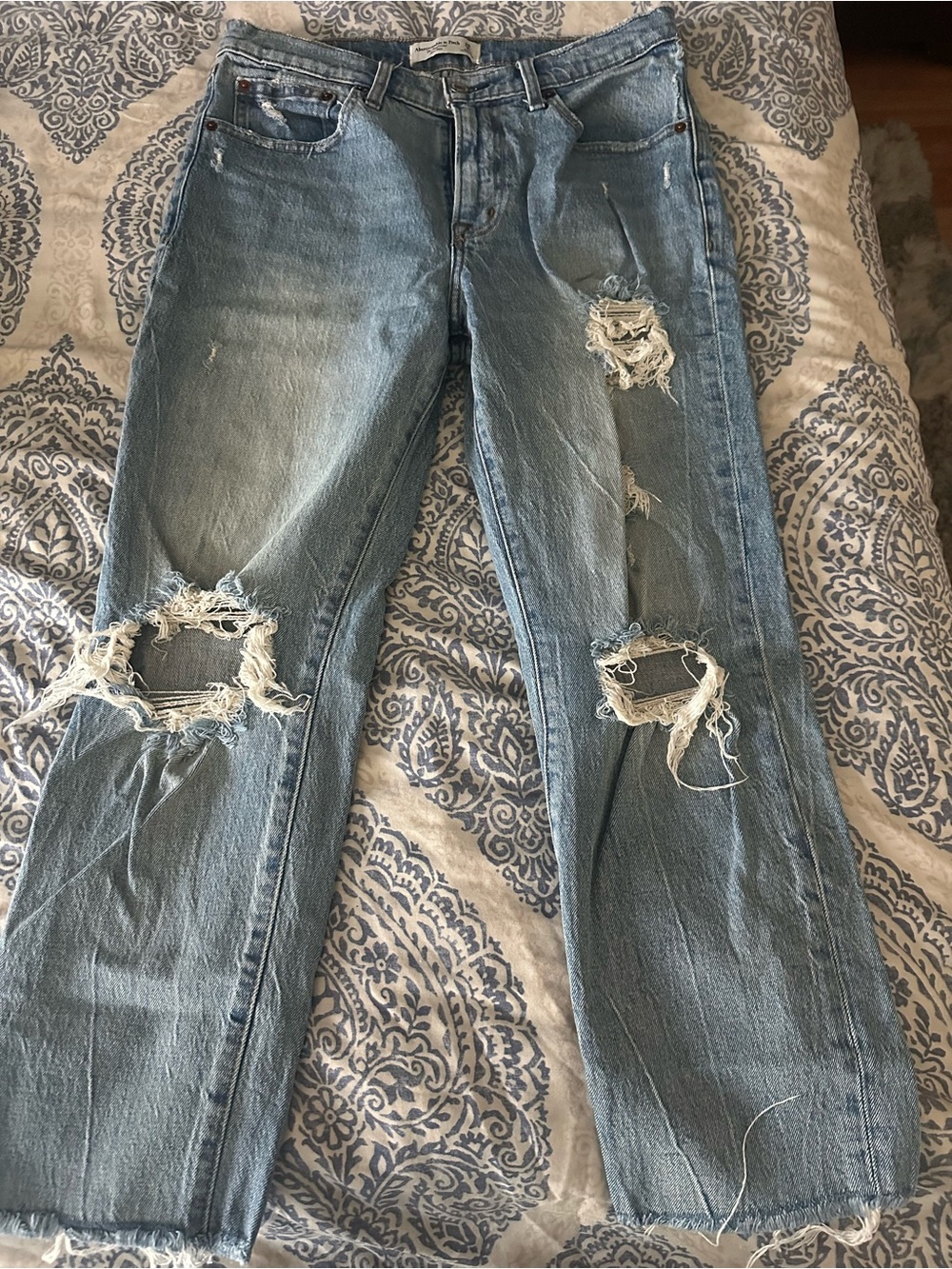 Abercrombie & Fitch Light Blue Distressed Straight-Leg Jeans